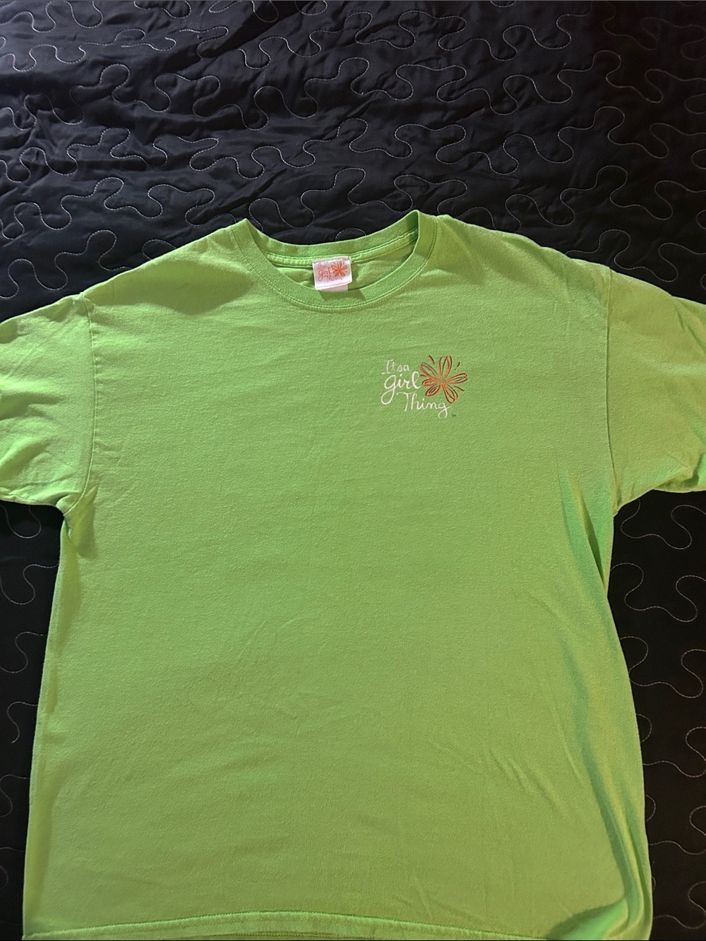 A Girl Thing Neon Green Graphic Tee - Pink Orange Yellow Accents